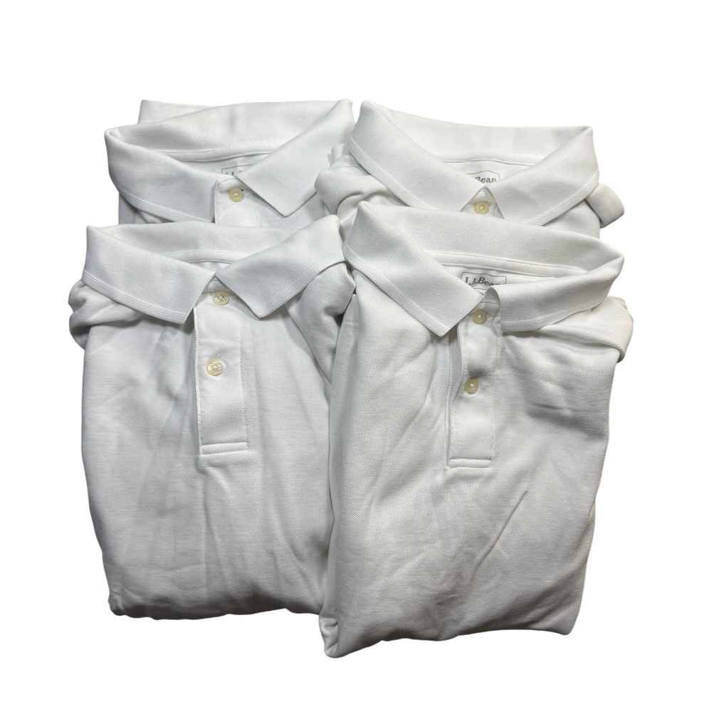 LL Bean Long Sleeve Polo Shirt White Cotton Pique Traditional Fit L REG Lot of 4